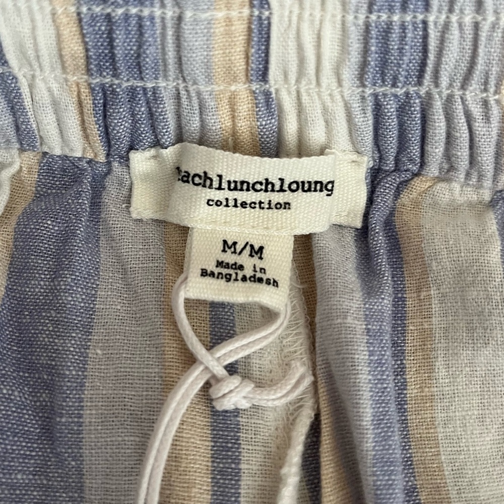 {BeachLunchLounge} Striped Linen Blend Toney Shorts in Eastern Blue - Medium - Picture 7 of 9